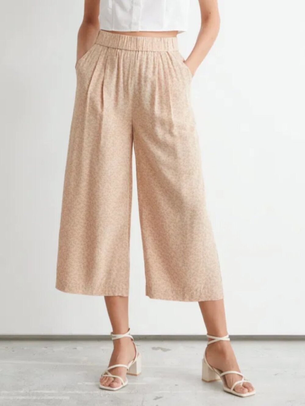 NWT 🌟 & OTHER STORIES 🌟 FLORAL PRINT WIDE LEG CROPPED PANT BEIGE SZ 10